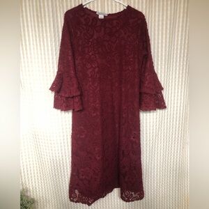 Dark red lace dress with Bell Sleeves